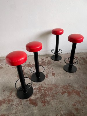 Mid-Century Bar Stools in Red Vinyl, 1960s, Set of 2-EHE-1286025