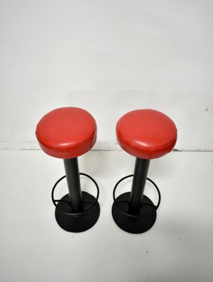 Mid-Century Bar Stools in Red Vinyl, 1960s, Set of 2-EHE-1286025