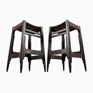 Mid-Century Bar Stools in Wood and Leather by Werner Biermann for Arte Sano, Set of 2-KQB-1750265