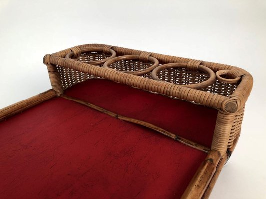 Mid-Century Bar Wagon in Wicker with Red Shelves, 1950s-BAF-763396