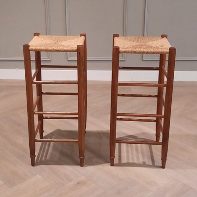 Mid-Century Barstools with Rush Seat, 1960s, Set of 2-SJU-831603