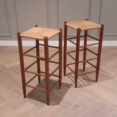 Mid-Century Barstools with Rush Seat, 1960s, Set of 2-SJU-831603