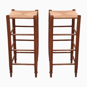 Mid-Century Barstools with Rush Seat, 1960s, Set of 2-SJU-831603