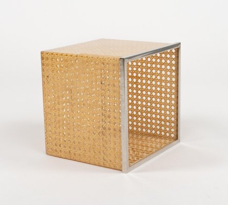 Mid-Century Basket in Acrylic Glass, Rattan and Chrome in the style of Christian Dior, Italy, 1970s-LYQ-2042698