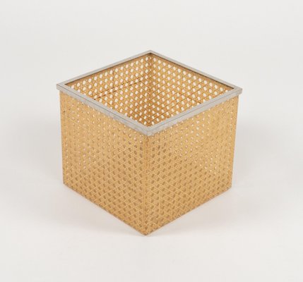 Mid-Century Basket in Acrylic Glass, Rattan and Chrome in the style of Christian Dior, Italy, 1970s-LYQ-2042698