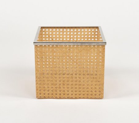 Mid-Century Basket in Acrylic Glass, Rattan and Chrome in the style of Christian Dior, Italy, 1970s-LYQ-2042698