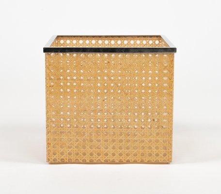 Mid-Century Basket in Acrylic Glass, Rattan and Chrome in the style of Christian Dior, Italy, 1970s-LYQ-2042698