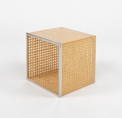 Mid-Century Basket in Acrylic Glass, Rattan and Chrome in the style of Christian Dior, Italy, 1970s-LYQ-2042698