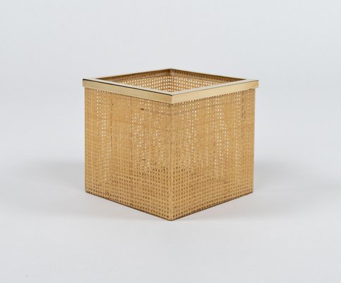 Mid-Century Basket in Acrylic Glass, Wicker and Brass by Christian Dior, Italy, 1970s-LYQ-2019590