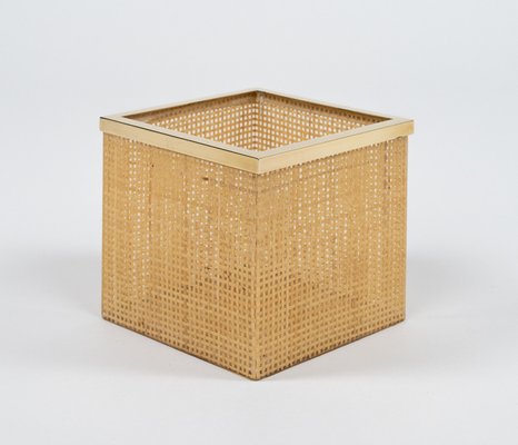 Mid-Century Basket in Acrylic Glass, Wicker and Brass by Christian Dior, Italy, 1970s-LYQ-2019590