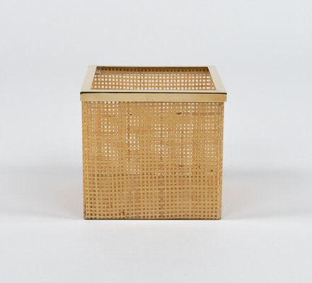 Mid-Century Basket in Acrylic Glass, Wicker and Brass by Christian Dior, Italy, 1970s-LYQ-2019590