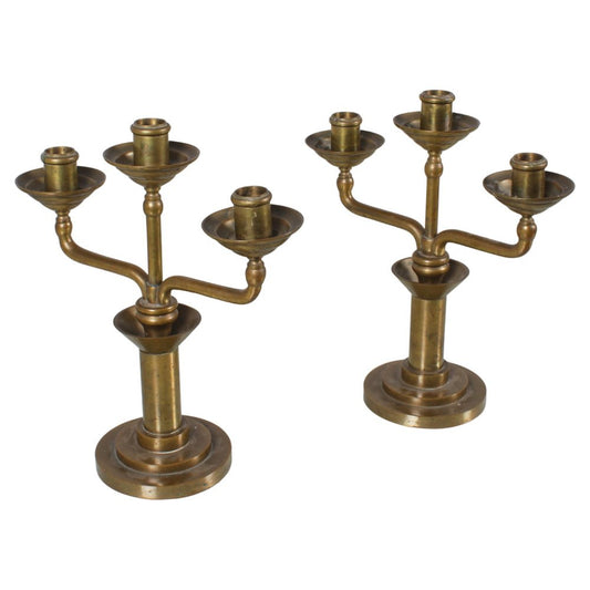 Mid-Century Bauhaus Rationalist Candleholders in Brass, Italy, 1930s, Set of 2