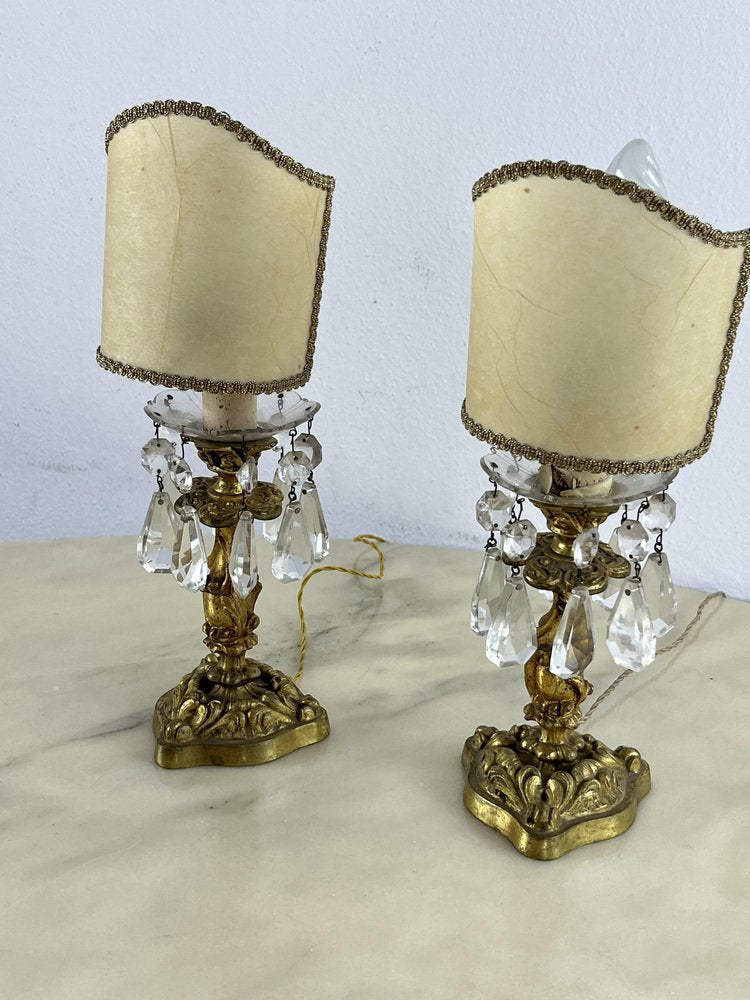 Mid-Century Bedside Lamps in Brass and Crystal in the style of Maison Bagués, 1950s, Set of 2