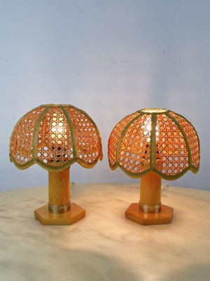 Mid-Century Bedside Table Lamps in Rattan, 1960s, Set of 2-YST-1806171