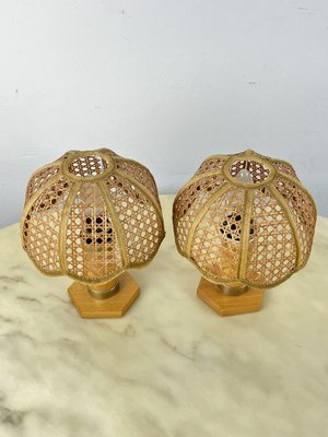 Mid-Century Bedside Table Lamps in Rattan, 1960s, Set of 2-YST-1806171