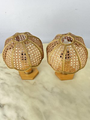 Mid-Century Bedside Table Lamps in Rattan, 1960s, Set of 2-YST-1806171