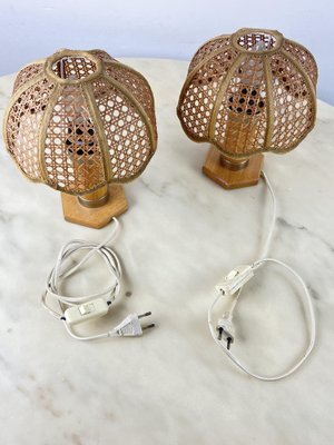 Mid-Century Bedside Table Lamps in Rattan, 1960s, Set of 2-YST-1806171