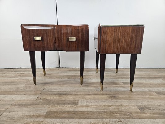 Mid-Century Bedside Tables in Mahogany Root with Glass Top, 1960, Set of 2-ZUW-2035754