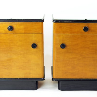 Mid-Century Bedside Tables in Oak with Glass Tops from Up Závody, 1960s, Set of 2-UL-1703157