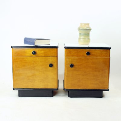 Mid-Century Bedside Tables in Oak with Glass Tops from Up Závody, 1960s, Set of 2-UL-1703157