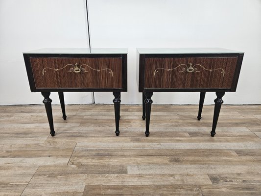 Mid-Century Bedside Tables with Flap and Blue Glass, 1960, Set of 2-ZUW-2021547