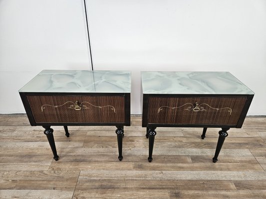 Mid-Century Bedside Tables with Flap and Blue Glass, 1960, Set of 2-ZUW-2021547