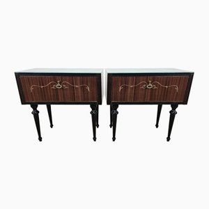 Mid-Century Bedside Tables with Flap and Blue Glass, 1960, Set of 2-ZUW-2021547