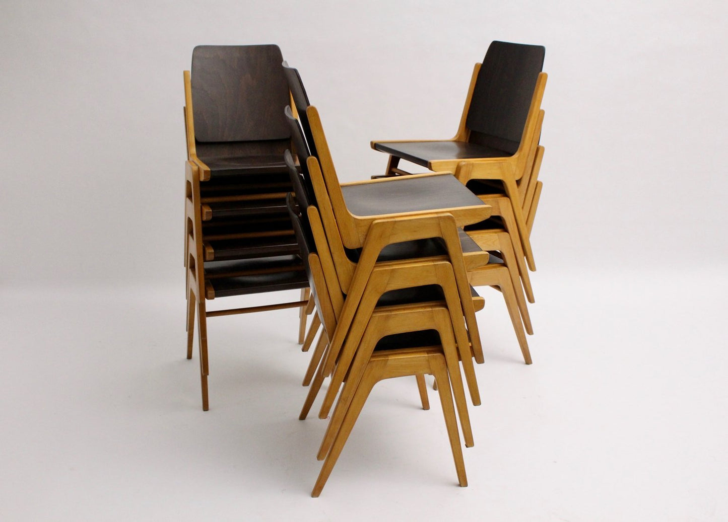 Mid-Century Beech and Plywood Dining Chairs by Franz Schuster for Wiesner-Hager, Set of 12