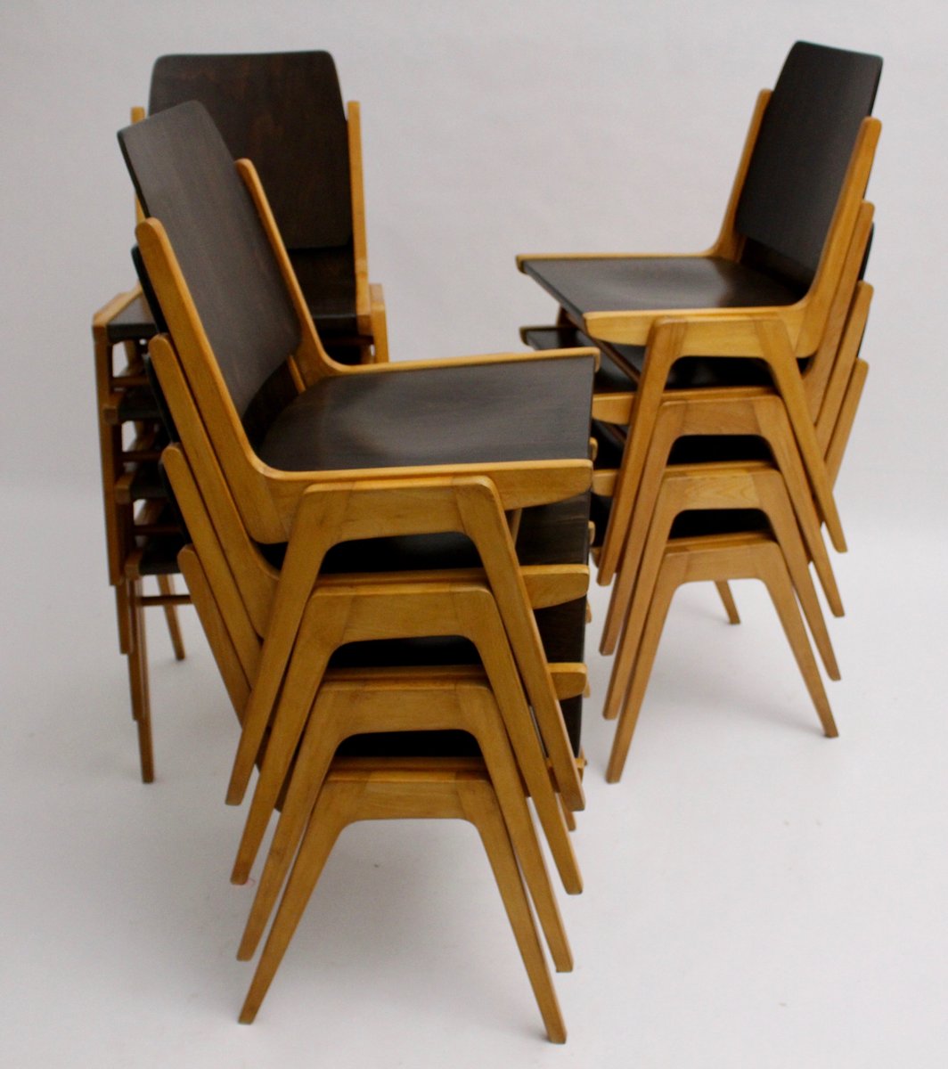 Mid-Century Beech and Plywood Dining Chairs by Franz Schuster for Wiesner-Hager, Set of 12