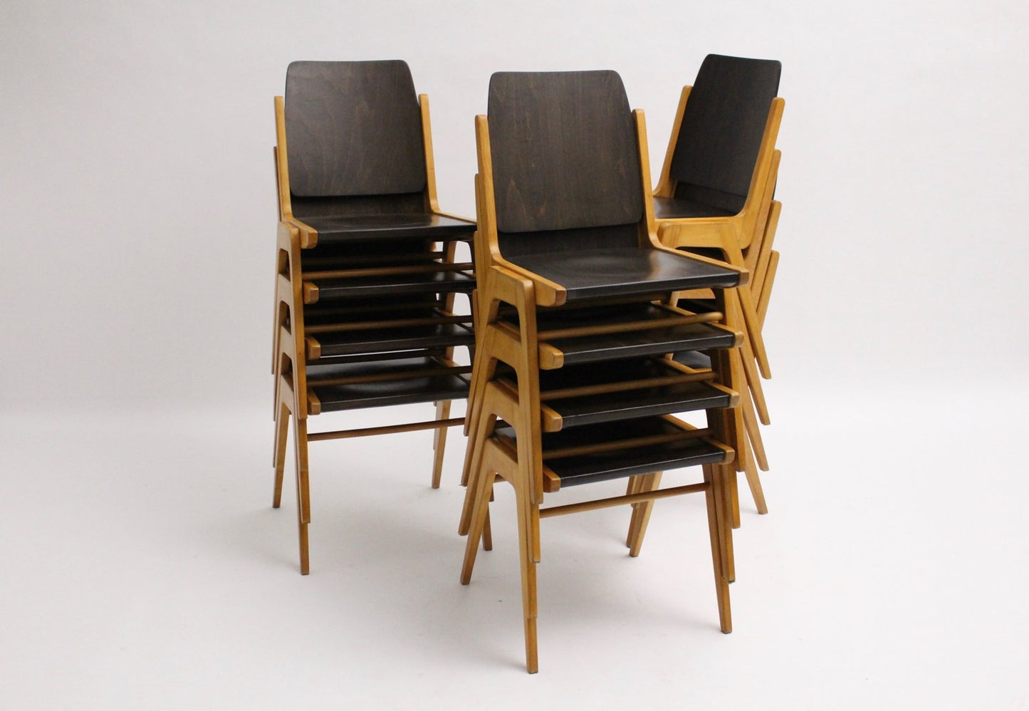 Mid-Century Beech and Plywood Dining Chairs by Franz Schuster for Wiesner-Hager, Set of 12