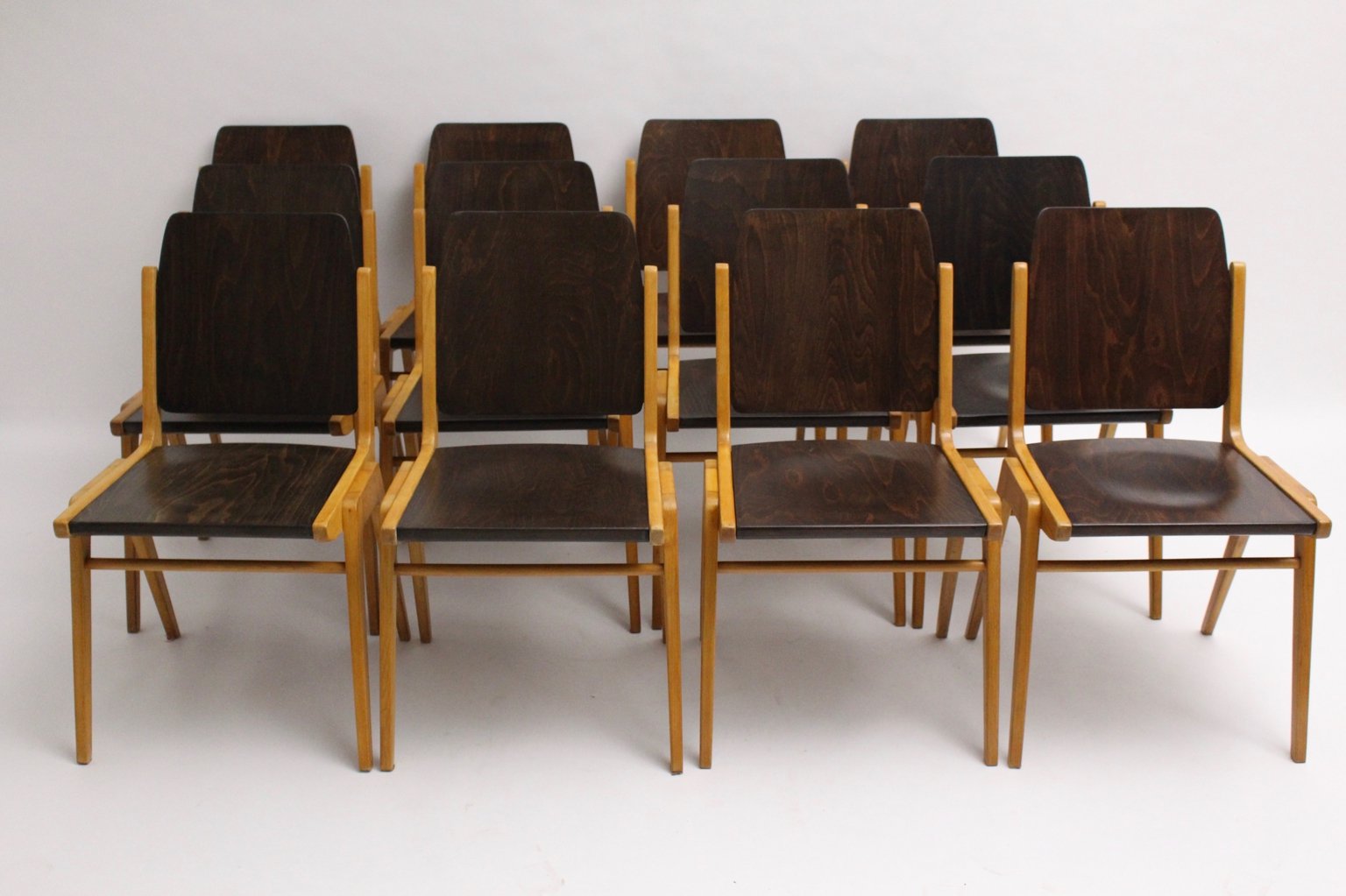 Mid-Century Beech and Plywood Dining Chairs by Franz Schuster for Wiesner-Hager, Set of 12