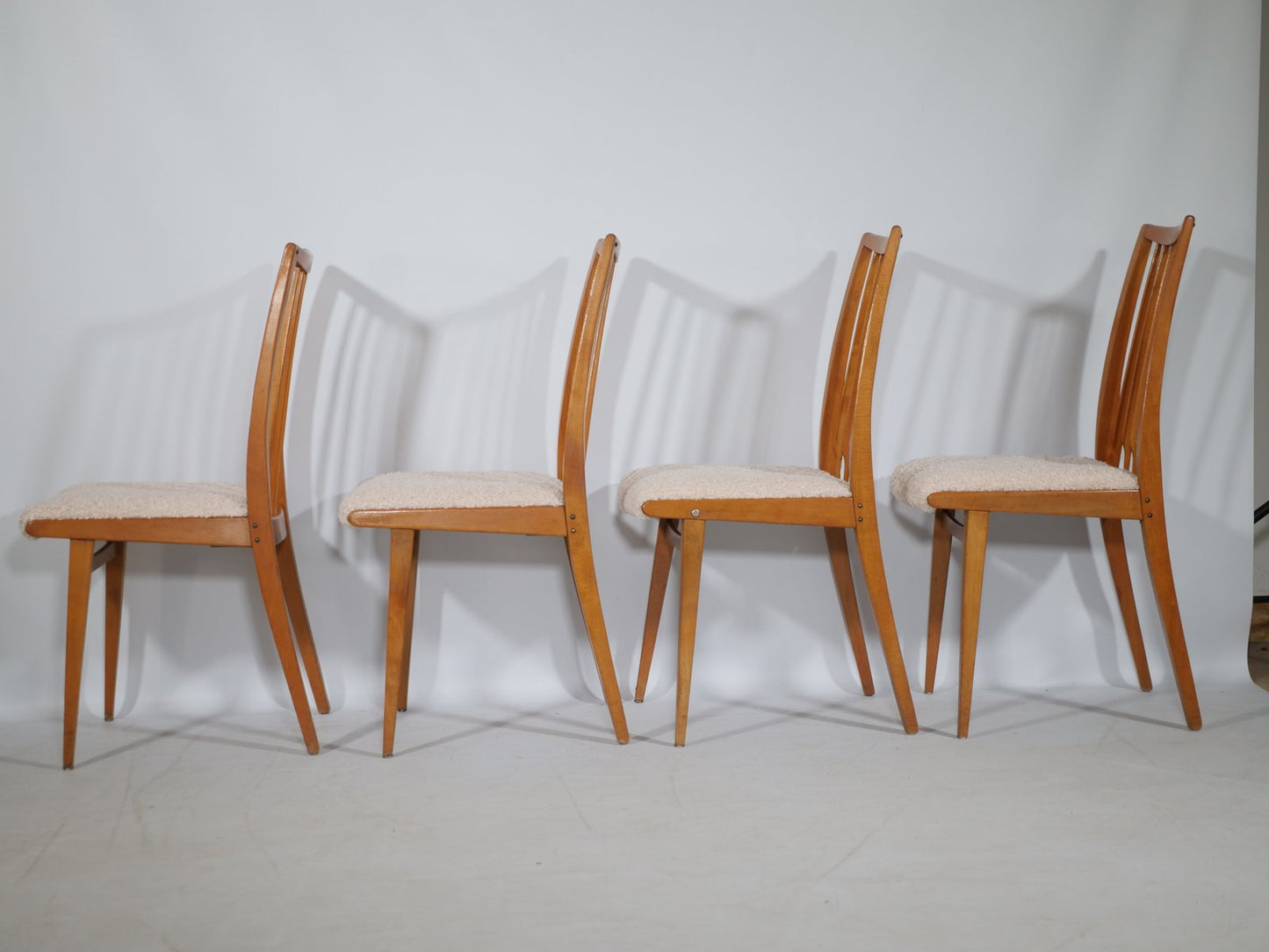 Mid-Century Beech Wood Chairs with Teddy Fabric by Casala, 1960s, Set of 4