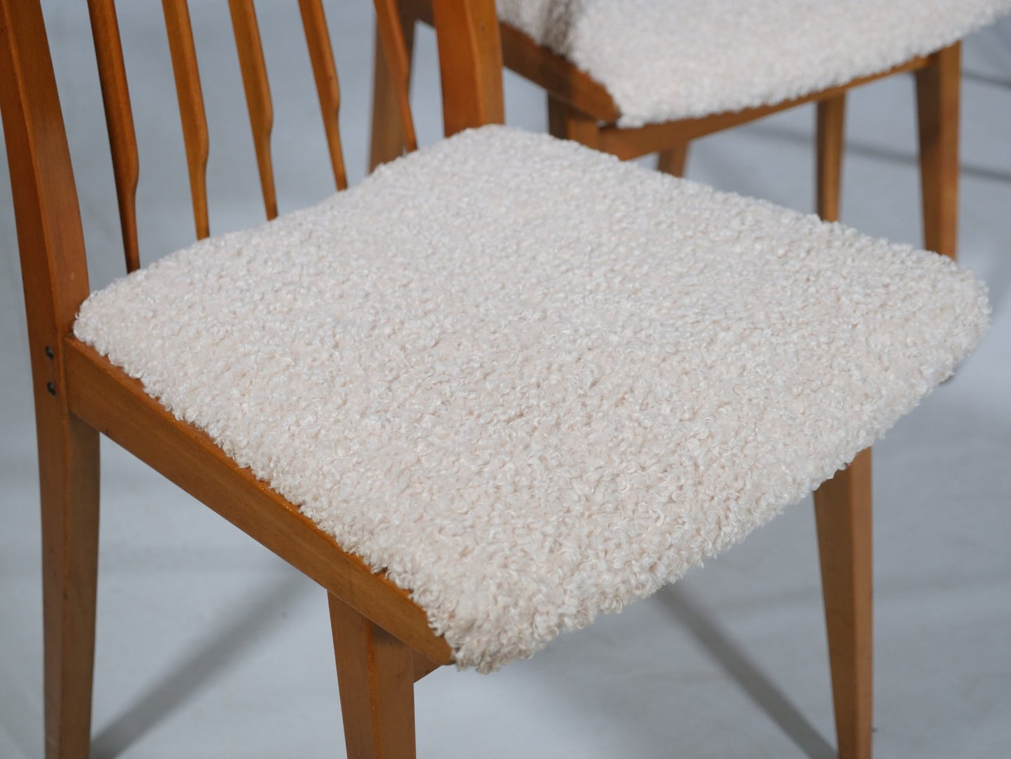 Mid-Century Beech Wood Chairs with Teddy Fabric by Casala, 1960s, Set of 4