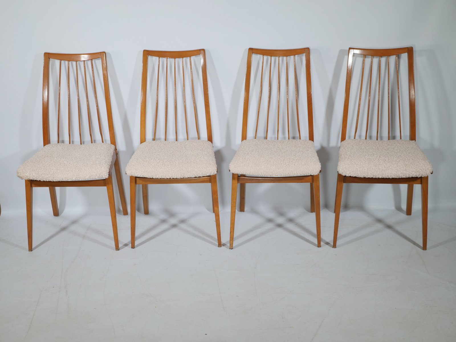 Mid-Century Beech Wood Chairs with Teddy Fabric by Casala, 1960s, Set of 4