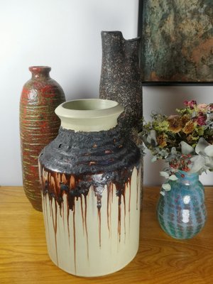 Mid-Century Beige and Brown Drip Glazed Ceramic Vase, 1970s-UWE-1784203