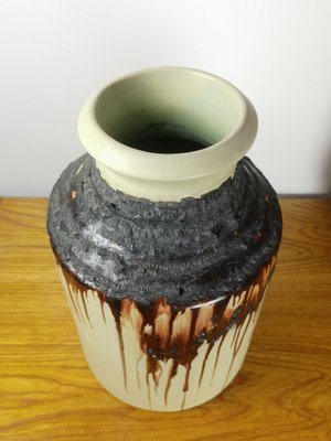 Mid-Century Beige and Brown Drip Glazed Ceramic Vase, 1970s-UWE-1784203