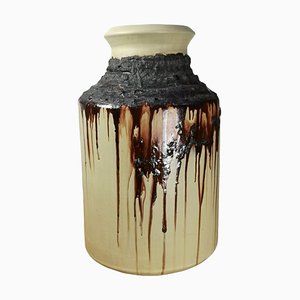 Mid-Century Beige and Brown Drip Glazed Ceramic Vase, 1970s-UWE-1784203