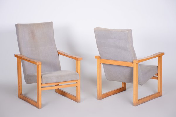 Mid-Century Beige Armchairs in Maple, Czech, 1960s, Set of 2-WHY-1777975