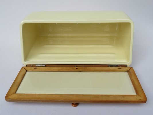 Mid-Century Beige Ceramic and Wood Bread Box from Wächtersbach-EY-557397