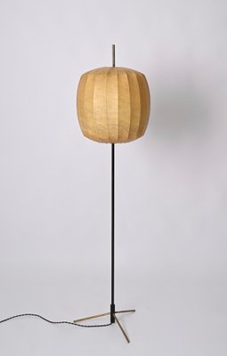 Mid-Century Beige Cocoon Floor Lamp in Brass and Metal from Hille, 1960s-JDR-1773796