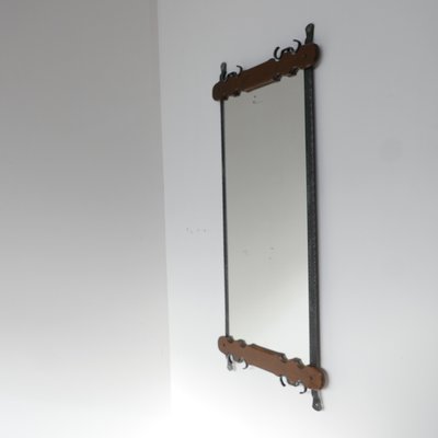 Mid-Century Belgian Brutalist Iron & Wood Mirror-JRP-906051