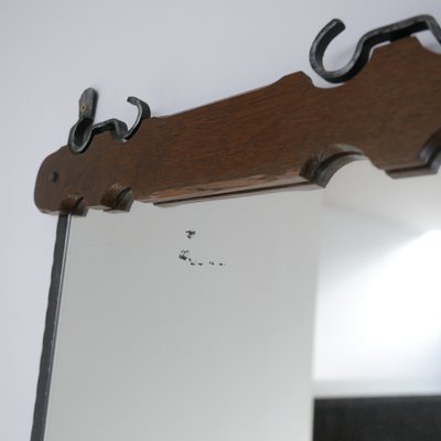 Mid-Century Belgian Brutalist Iron & Wood Mirror-JRP-906051