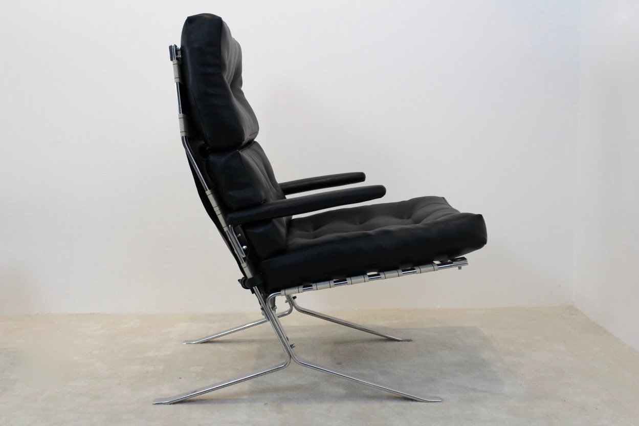 Mid-Century Belgian Chrome High-Back Lounge Chair, 1970s