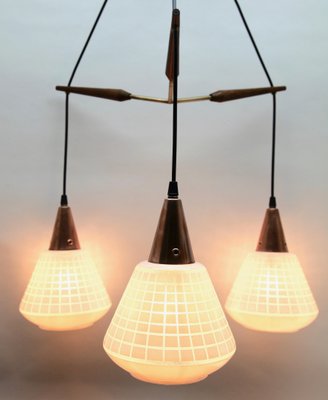 Mid-Century Belgian Teak with Frosted Optical Shade Tree Pendant Lights-MJY-1148805