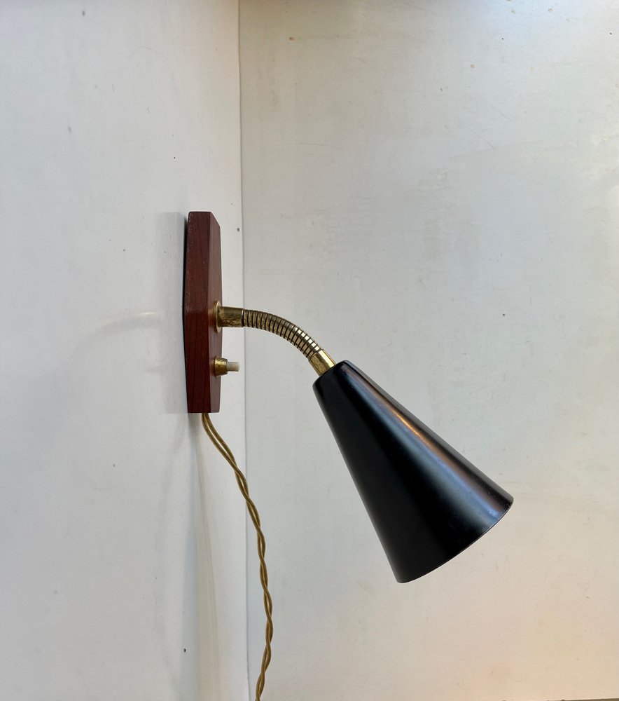 Mid-Century Black Adjustable Wall Lamp from Asea, 1950s