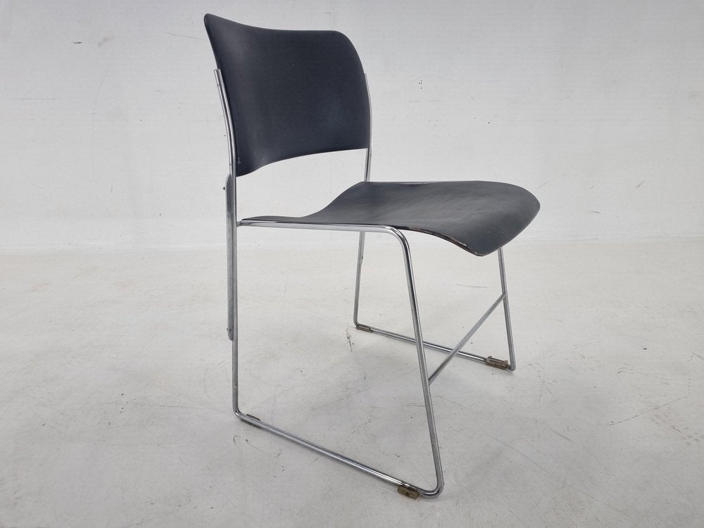 Mid-Century Black and Chrome Model 40/4 Side Chair attributed to David Rowland, 1977