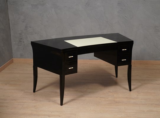 Mid-Century Black and Cream Glass Desk, 1970s-UH-1754609