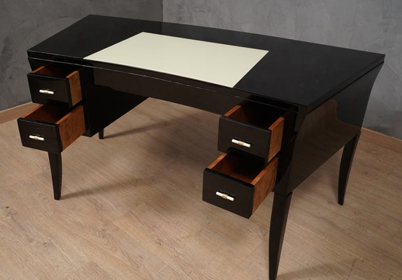 Mid-Century Black and Cream Glass Desk, 1970s-UH-1754609