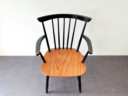 Mid-Century Black and Wooden Spindle Armchair-NV-671092