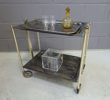 Mid-Century Black Gold Folding Trolley and Serving Tray Set from Textable-POM-737424